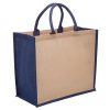 juna eco jute tote with gusset natural navy blue juna eco jute tote with gusset natural navy blue