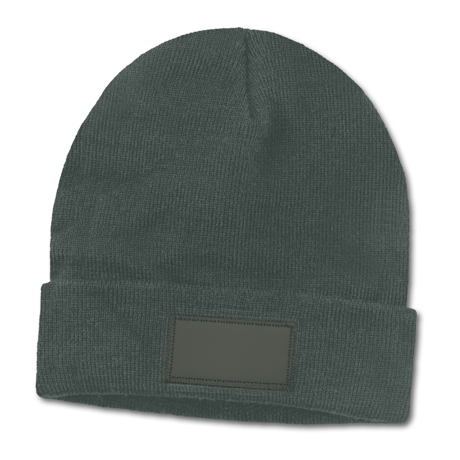 acrylic beanie with patch dark grey acrylic beanie with patch dark grey