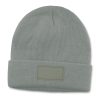 acrylic beanie with patch light grey acrylic beanie with patch light grey