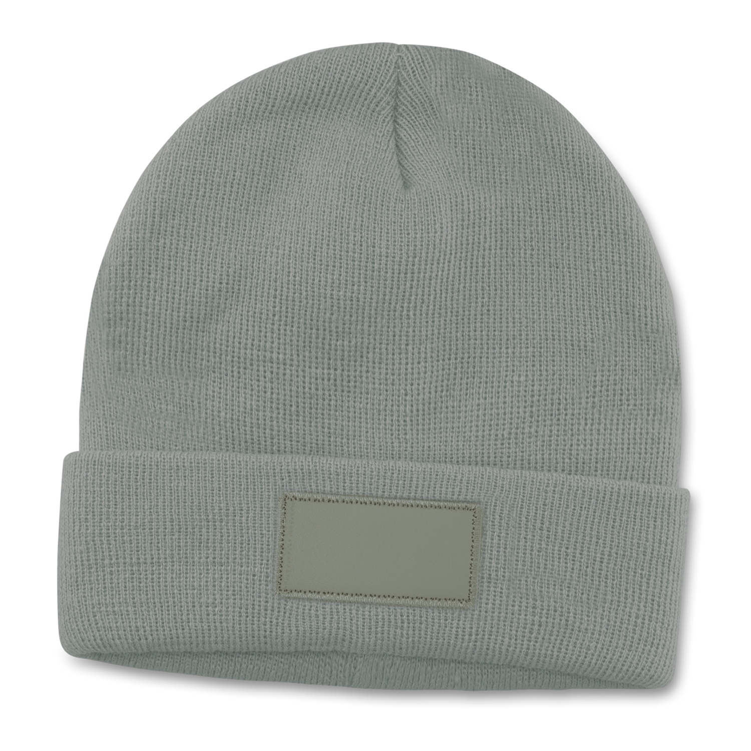 acrylic beanie with patch light grey acrylic beanie with patch light grey