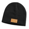 cable knit beanie with patch brown black