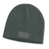 cable knit beanie with patch dark grey