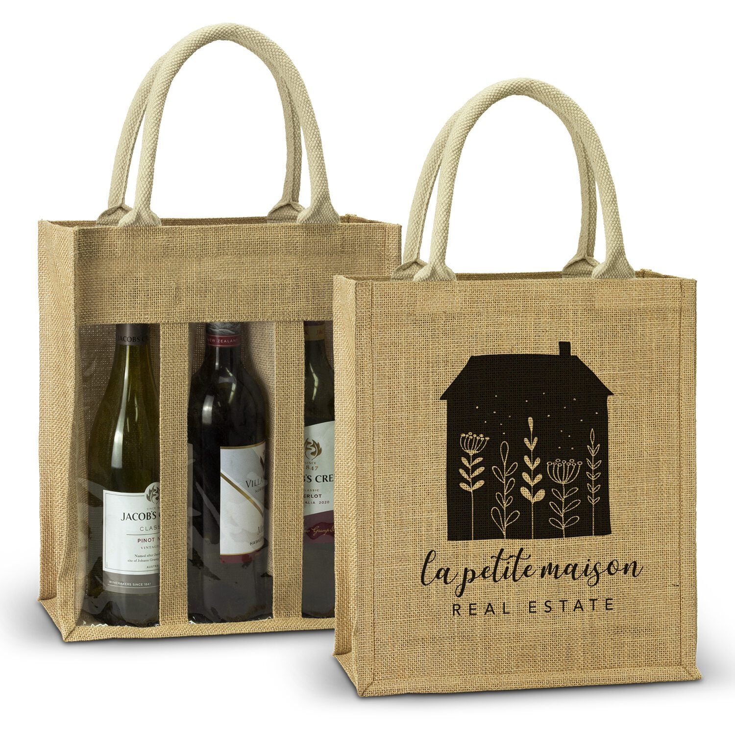 Smeaton Jute Triple Wine Carrier main
